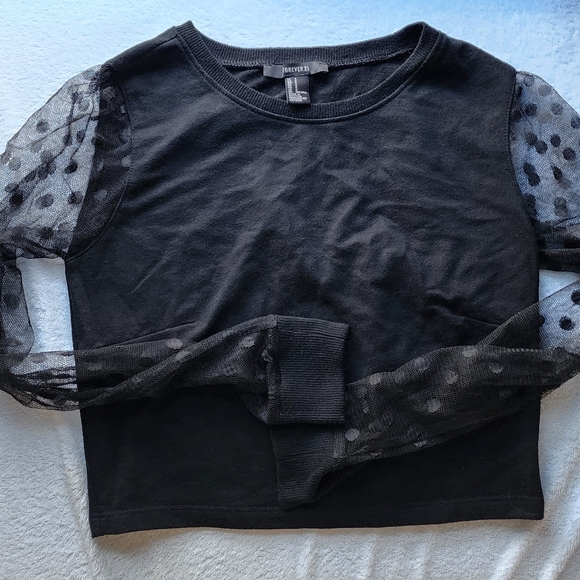 Forever 21 Black Sheer Polka Dot Long Sleeve Crop Top Size Small Y2k - Picture 1 of 3